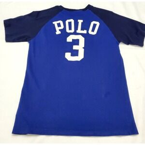 Polo Ralph Lauren Shirt Youth Blue 3/4 Sleeve Baseball Graphic LOGO#3● L (14-16)
